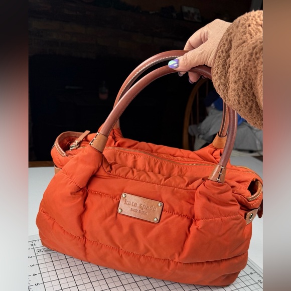 kate spade Handbags - Kate Spade Vibrant Orange Quilted Puffer Satchel. With leather accents